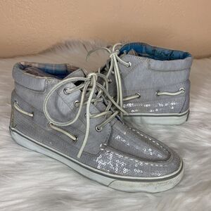 Sperry Gray Sequin Booties Sneakers Size 6